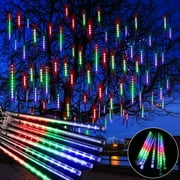 Falling Rain Lights Christmas Outdoor Meteor Shower Lights 12 inch 8 Tube 192 led Rain Falling Icicle Cascading Lights for Xmas Tree Wedding New Year Decoration